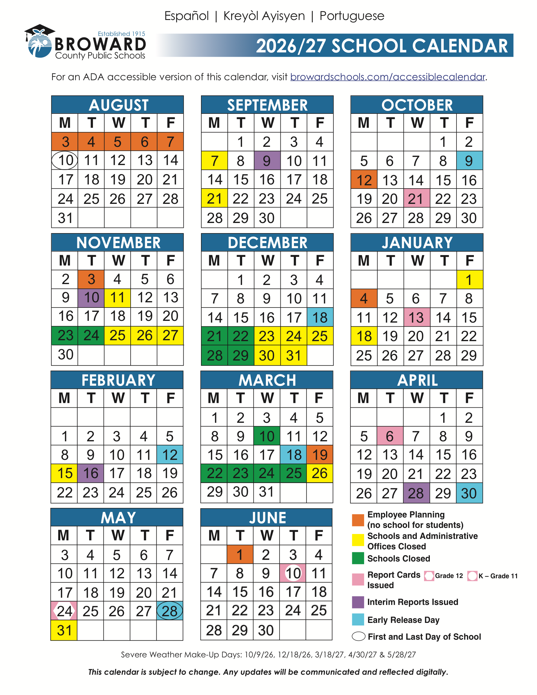 New Life Charter Academy 2026–2027 School Calendar